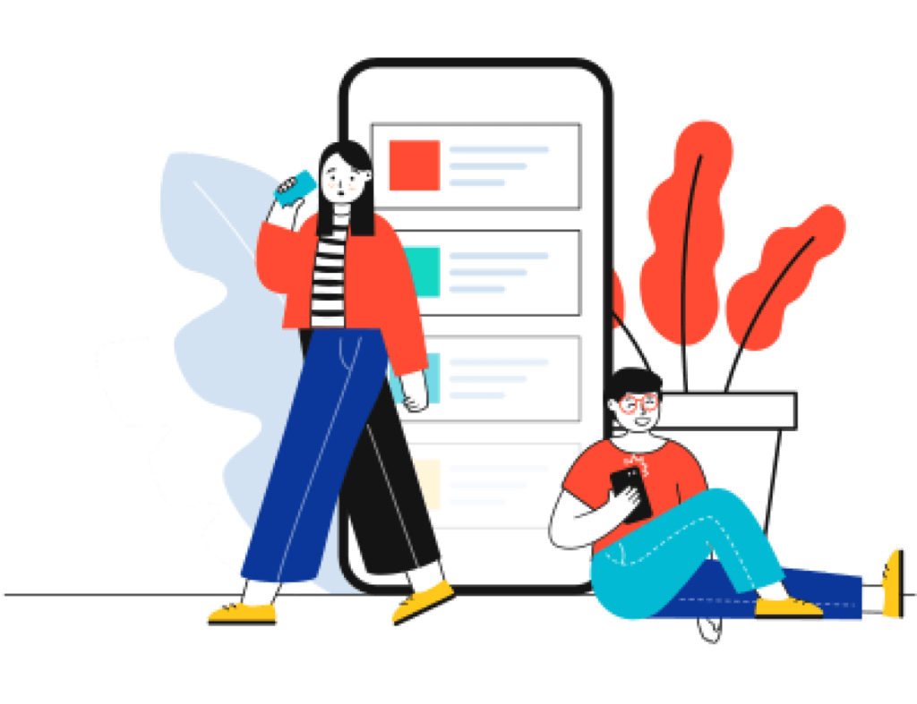 Animação, pessoas usando celular